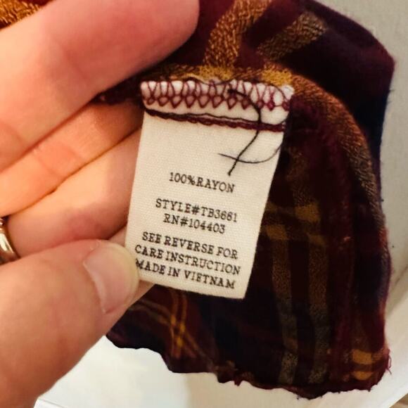 Blu Pepper Plaid Maroon Blue Checkered Flannel Button Front Shirt Size Large - Picture 11 of 11